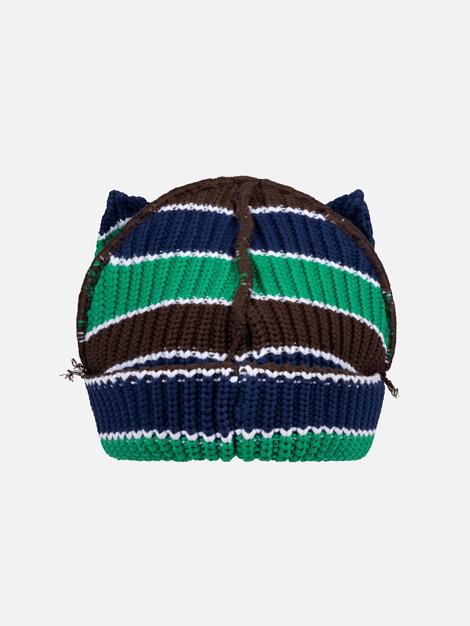 CHUNKY EARS BEANIE in GREEN NAVY BROWN STRIPE - Image 2