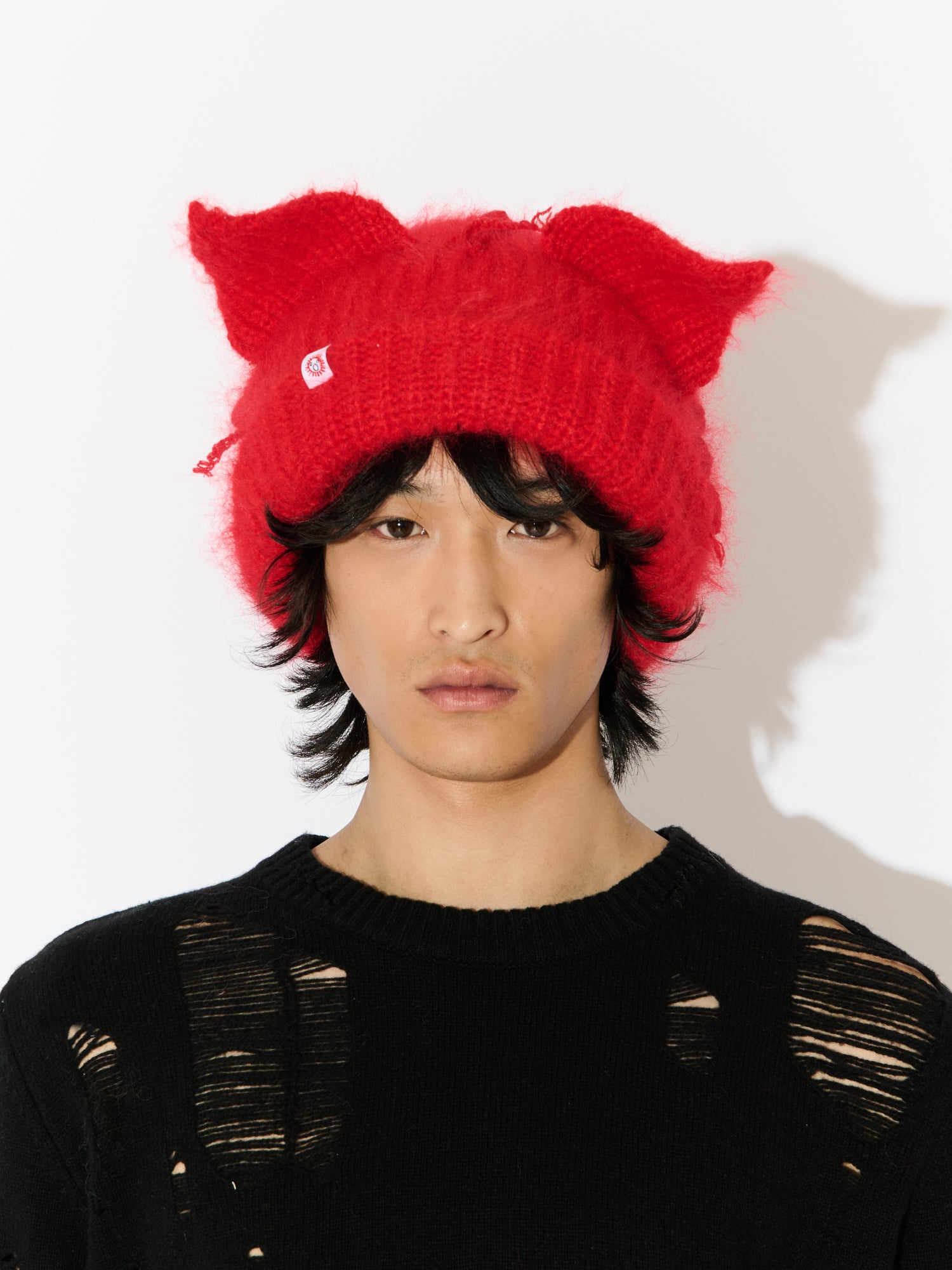 MOHAIR CHUNKY EARS BEANIE in RED - Image 3