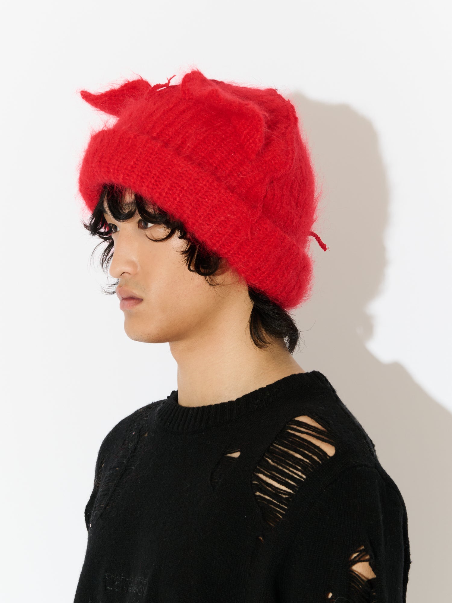 MOHAIR CHUNKY EARS BEANIE in RED - Image 4