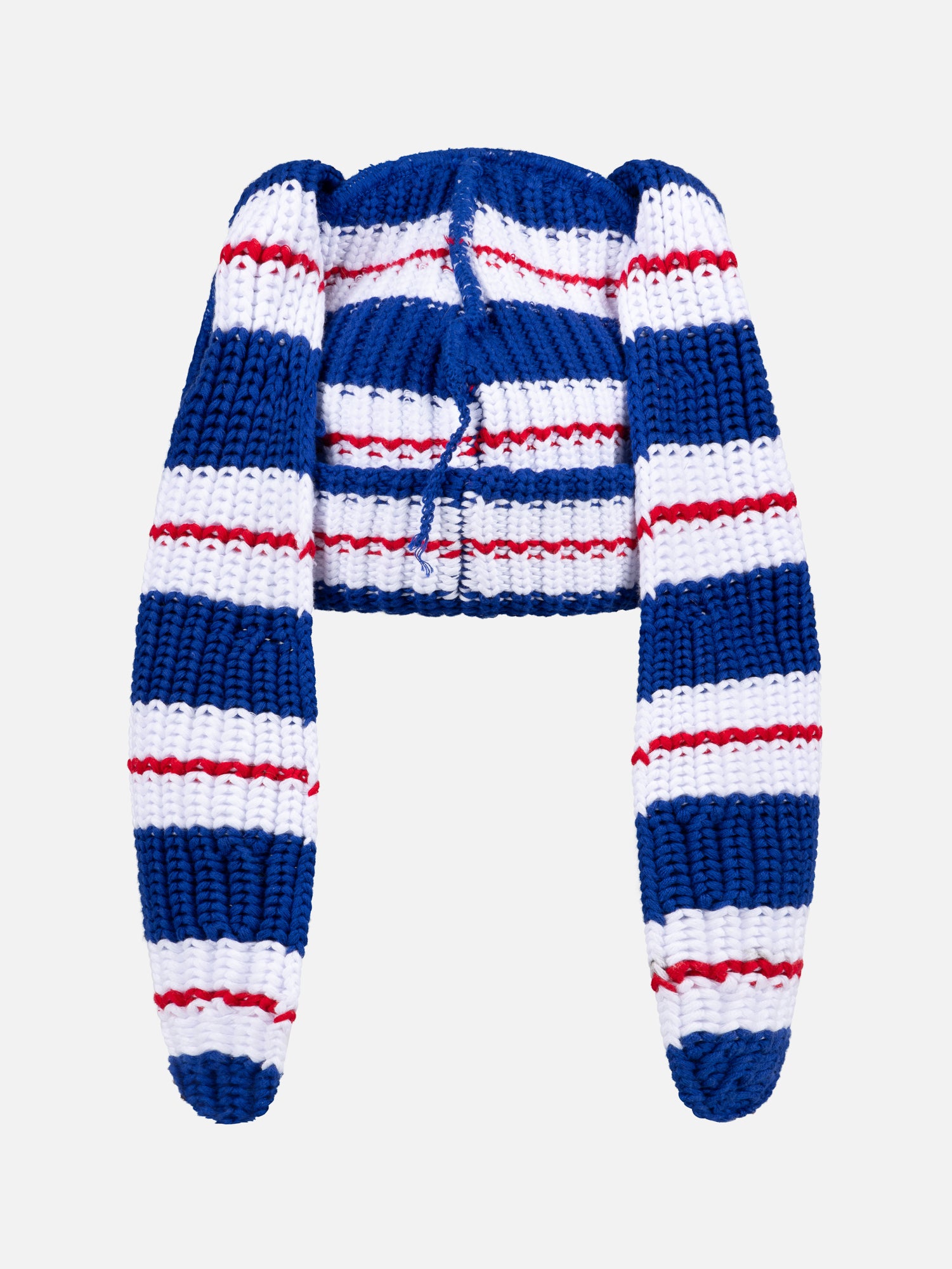 CHUNKY RABBIT BEANIE in BLUE RED WHITE STRIPE - Image 2