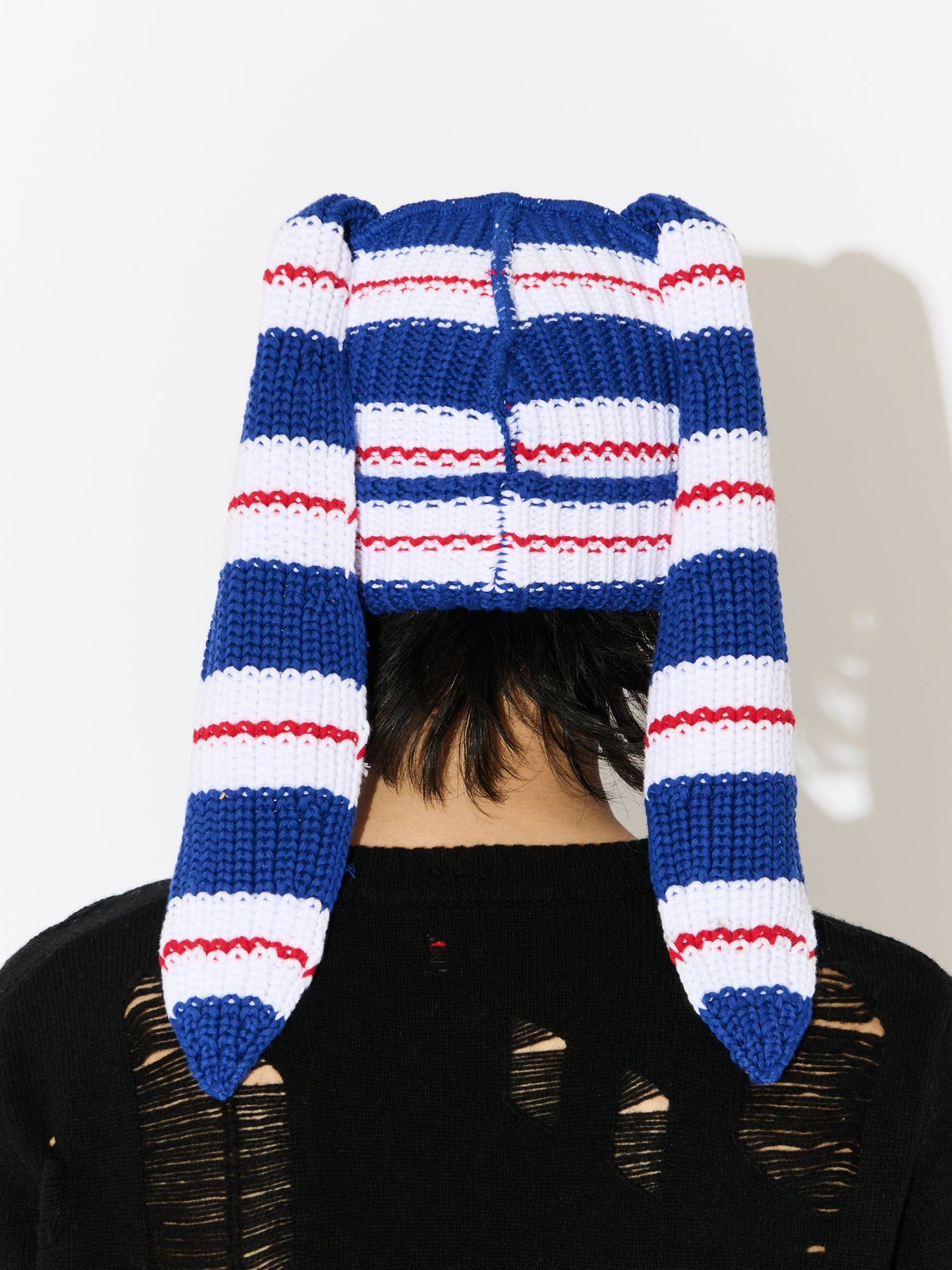 CHUNKY RABBIT BEANIE in BLUE RED WHITE STRIPE - Image 5