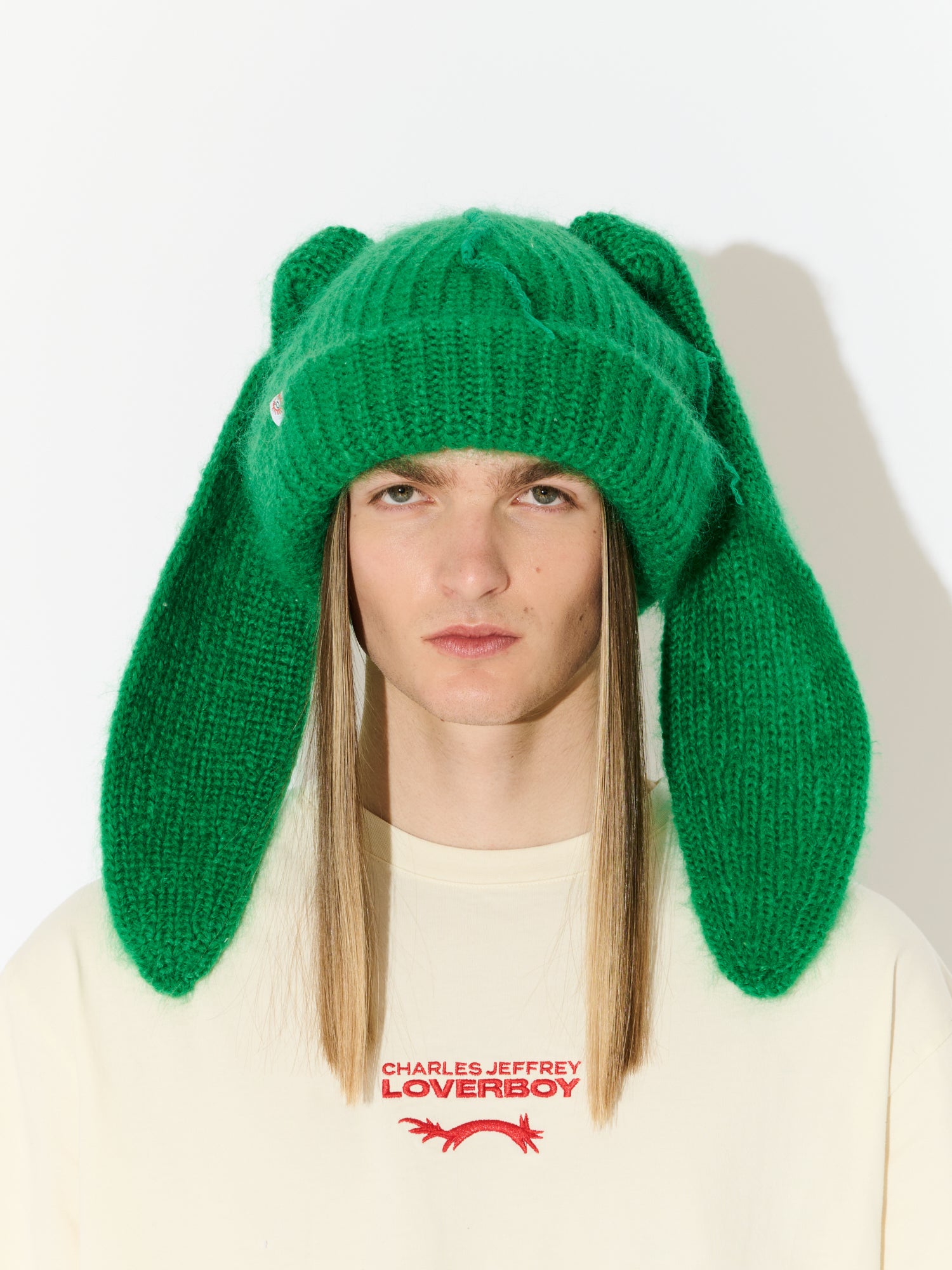 MOHAIR CHUNKY RABBIT BEANIE in GREEN - Image 3