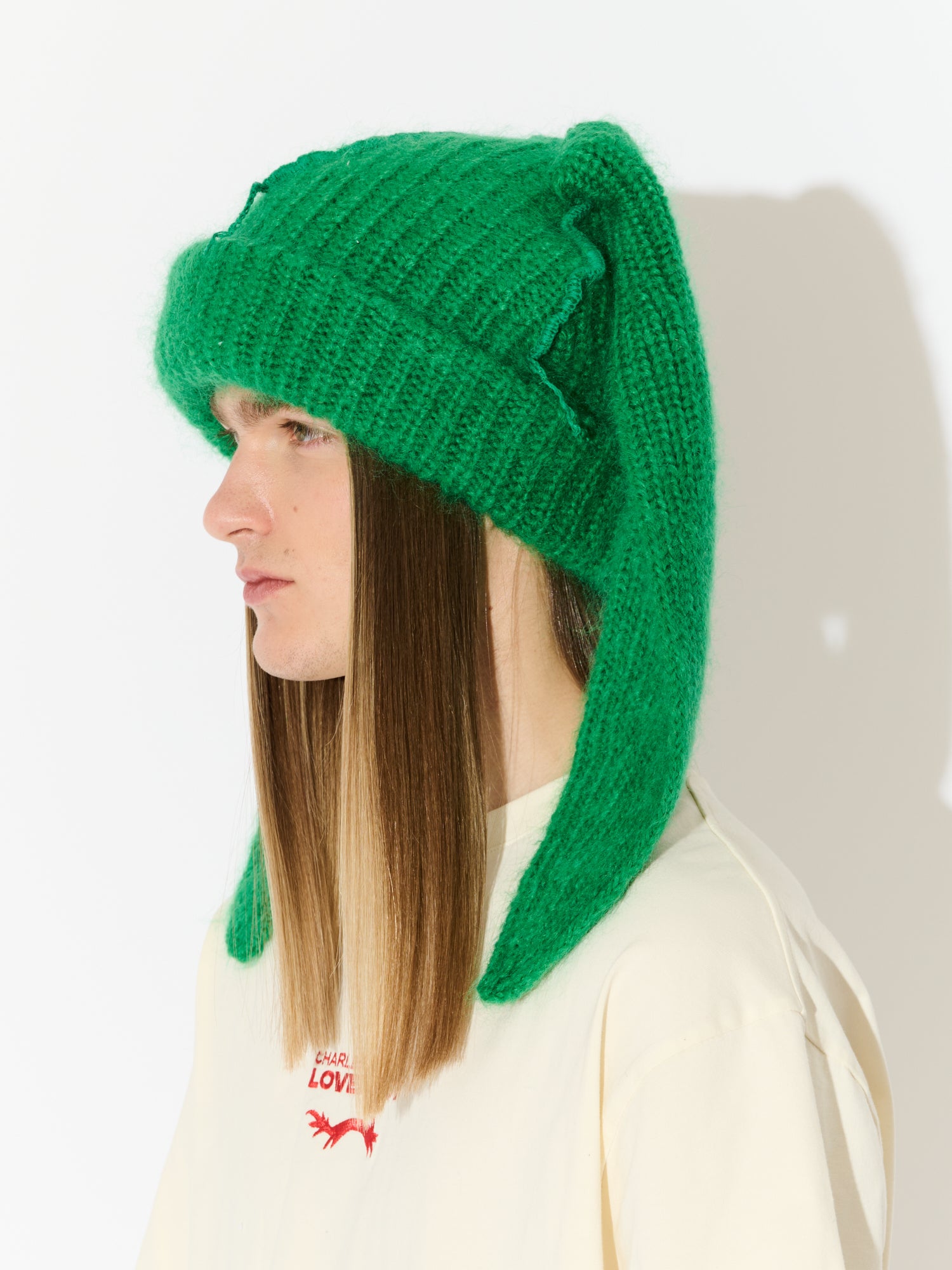 MOHAIR CHUNKY RABBIT BEANIE in GREEN - Image 4