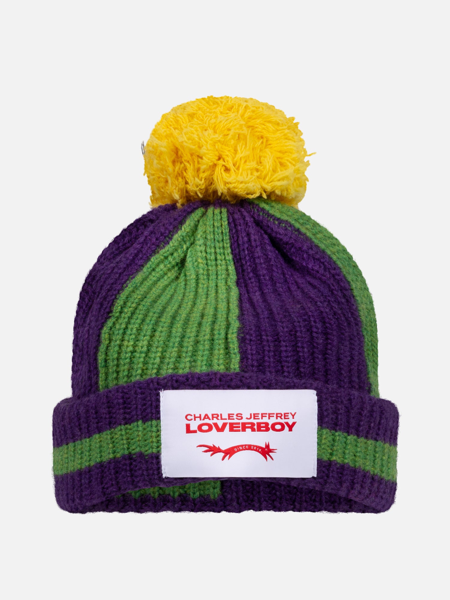 POMPOM BEANIE in GREEN PURPLE YELLOW