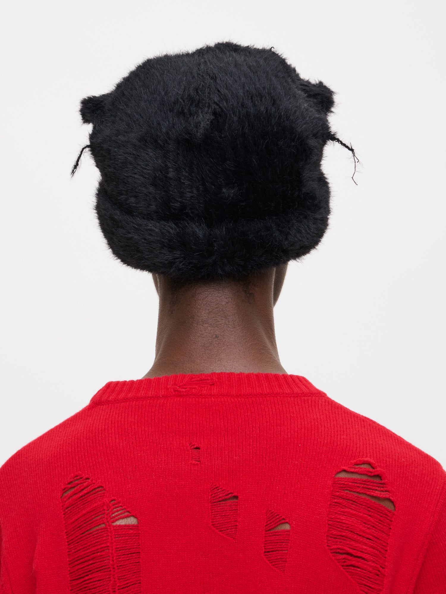 FLUFFY CHUNKY EARS BEANIE in BLACK - Image 6