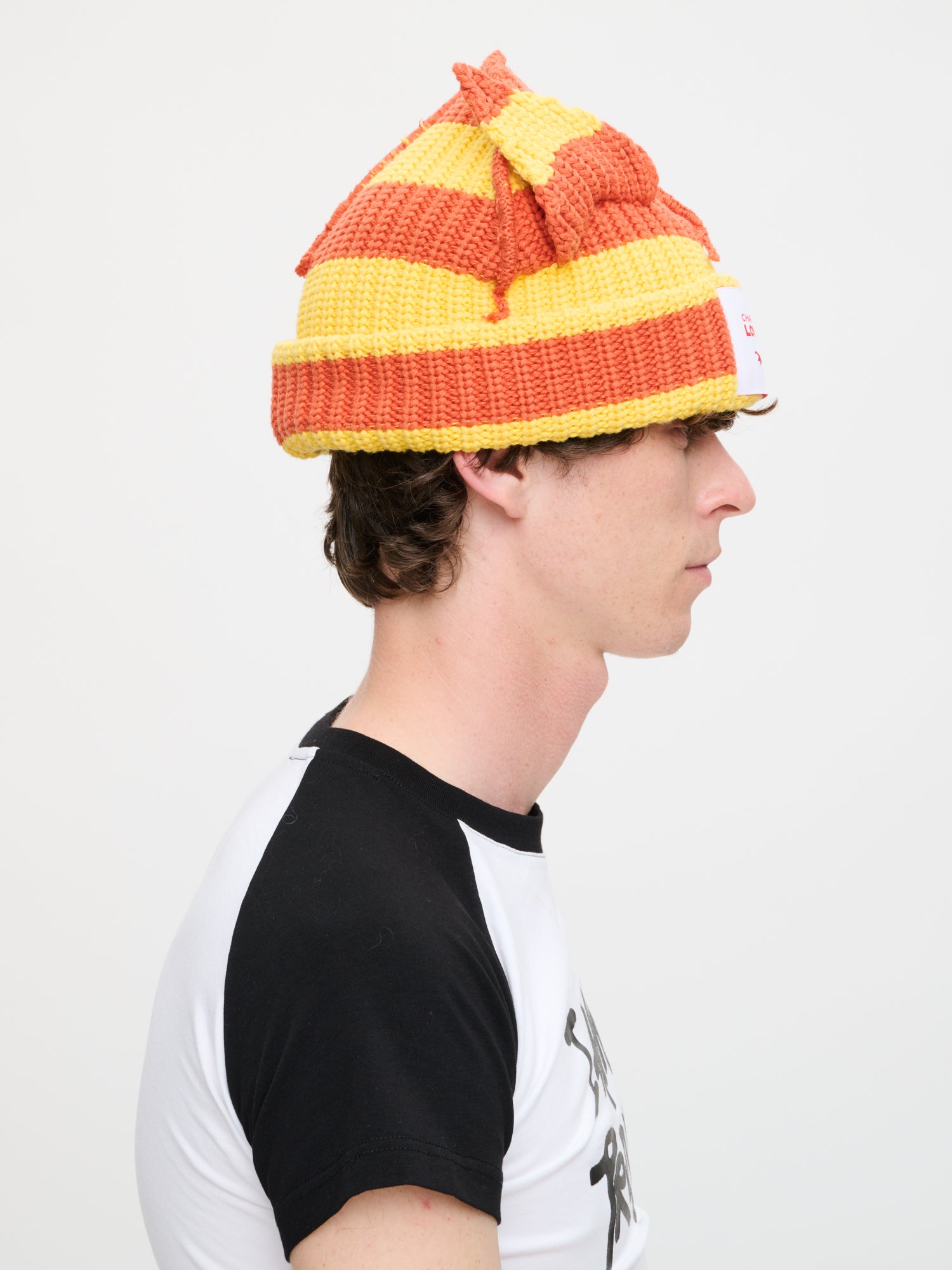 CHUNKY EARS BEANIE in YELLOW ORANGE STRIPE - Image 4