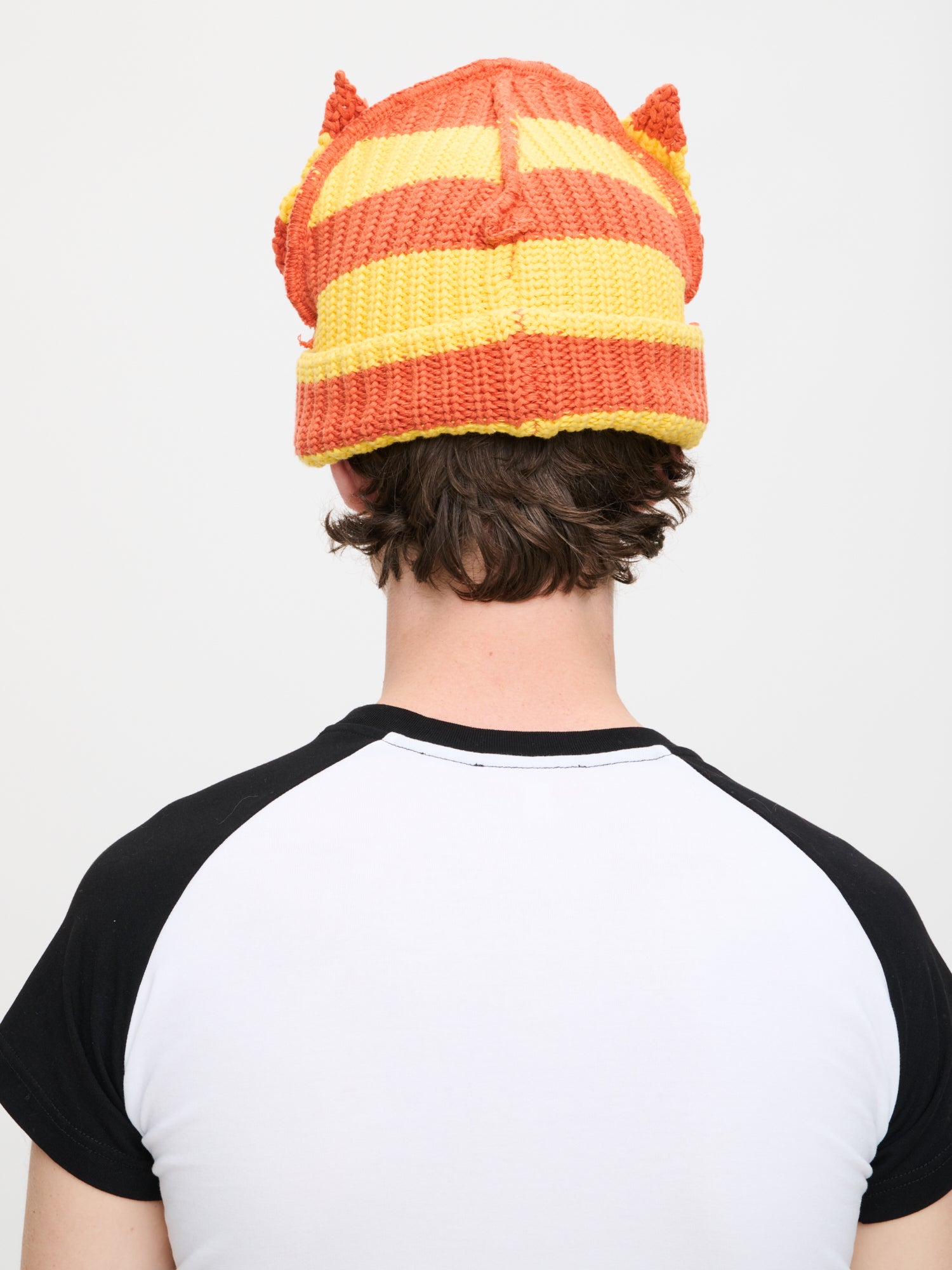 CHUNKY EARS BEANIE in YELLOW ORANGE STRIPE - Image 5