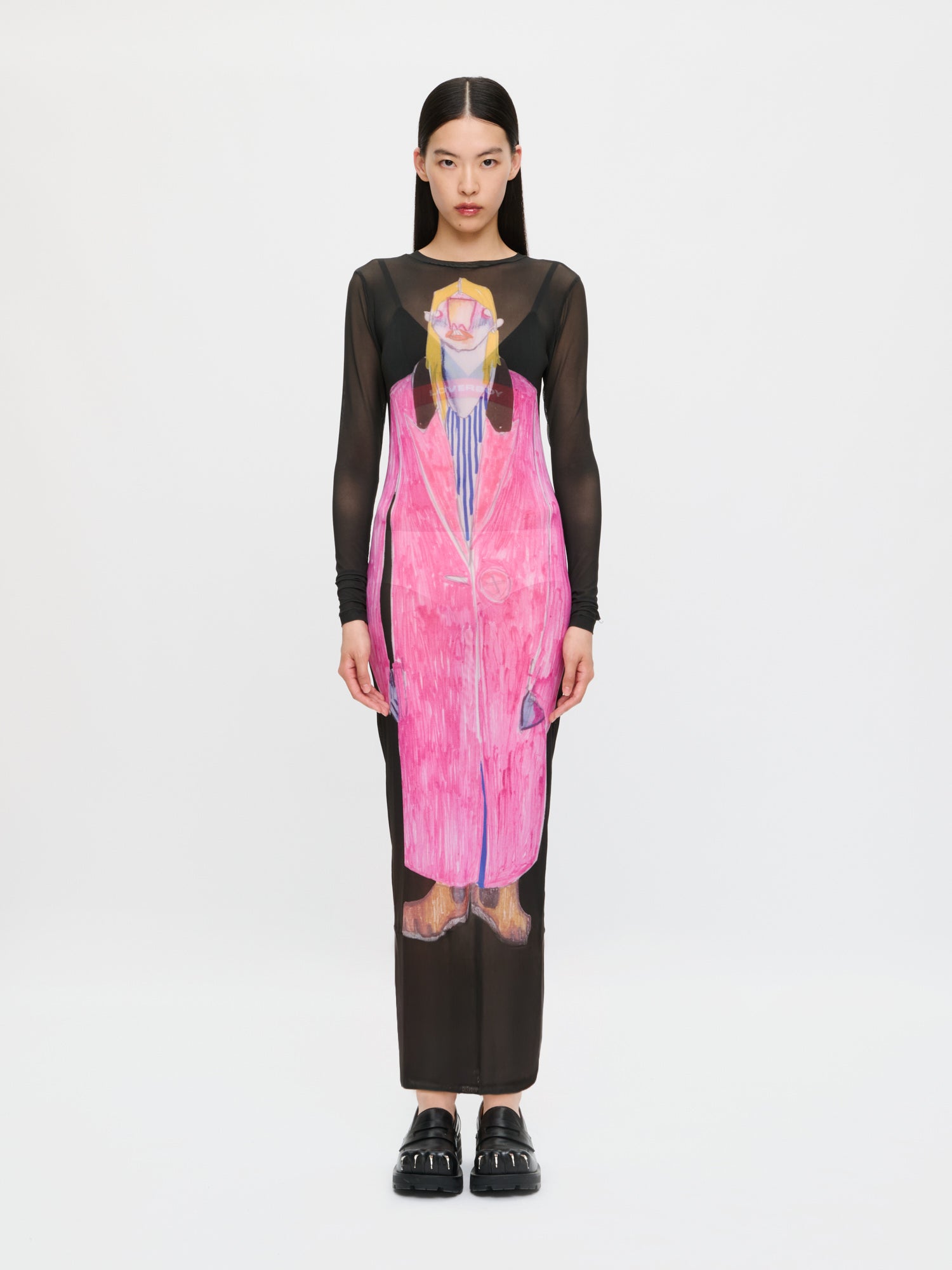 POWERMESH MAXI DRESS in BLACK MULTICOLOUR