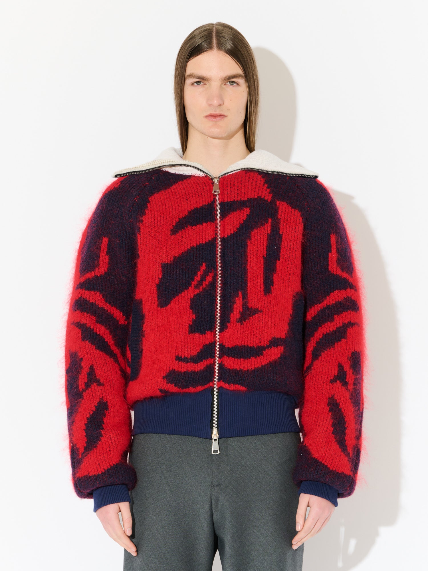 KNITTED PUFFER JACKET in RED NAVY WHITE