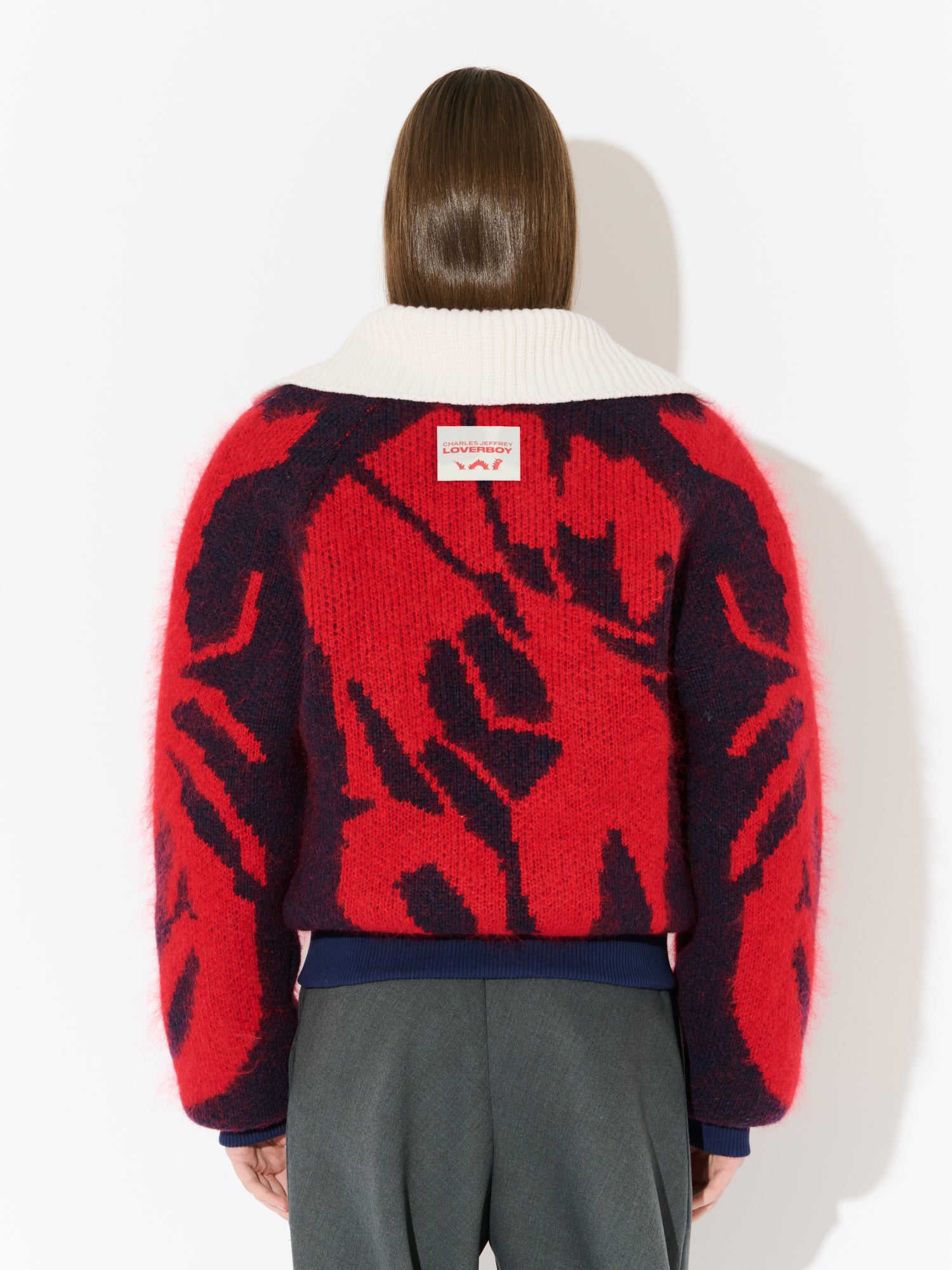 KNITTED PUFFER JACKET in RED NAVY WHITE - Image 2